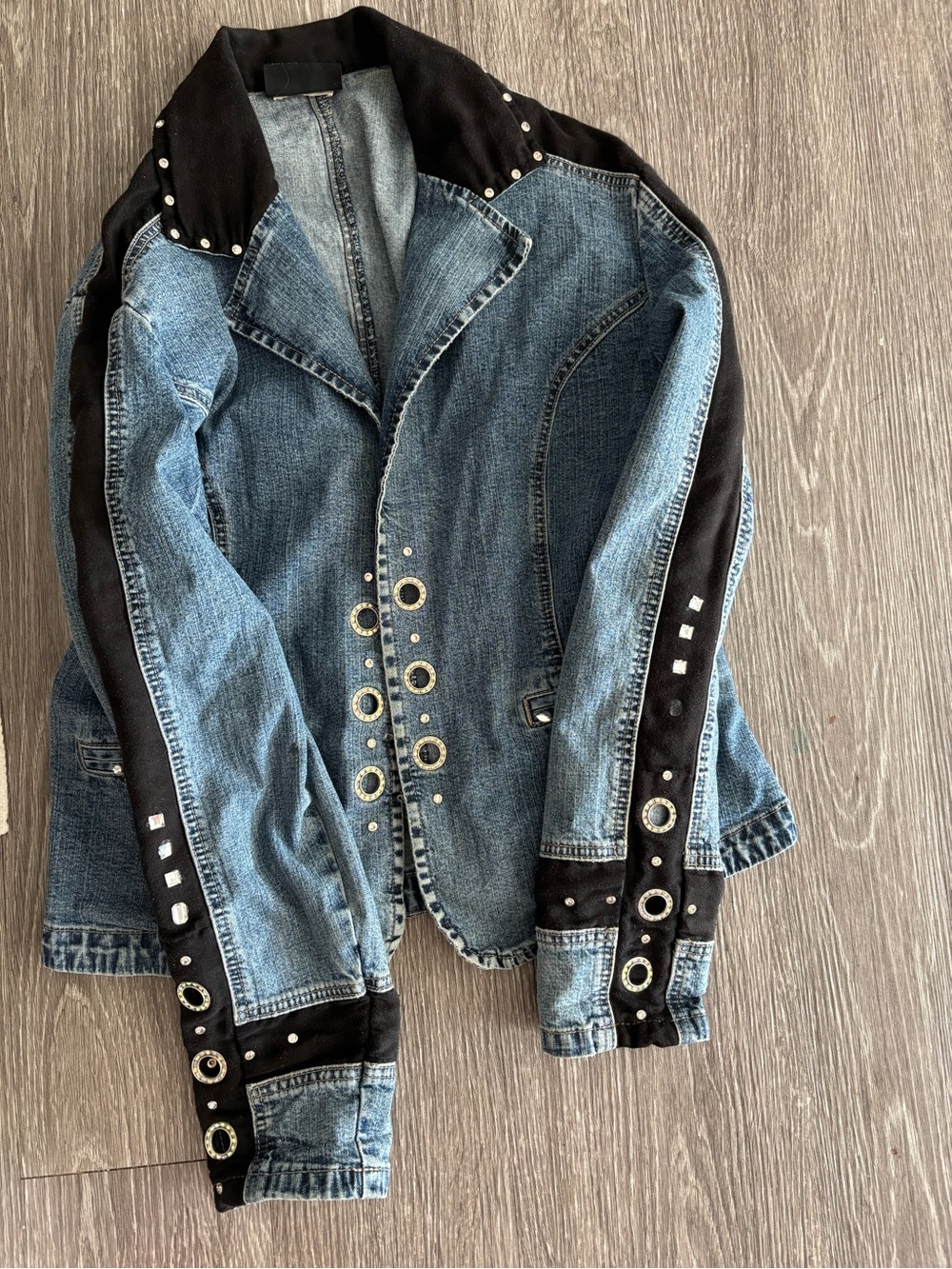 Denim Jean Jacket with Black Suede Trim and Stud Details